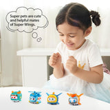 Super Wings Super Pets 4 KS Shine, Golden Boy, Jerome, Ellie Přenosná hračka s přepínatelným výrazem obličeje Bleskový efekt pro 3 4 5 6 7 8letého chlapce Dívka 2palcové akční figurky Naty Shop