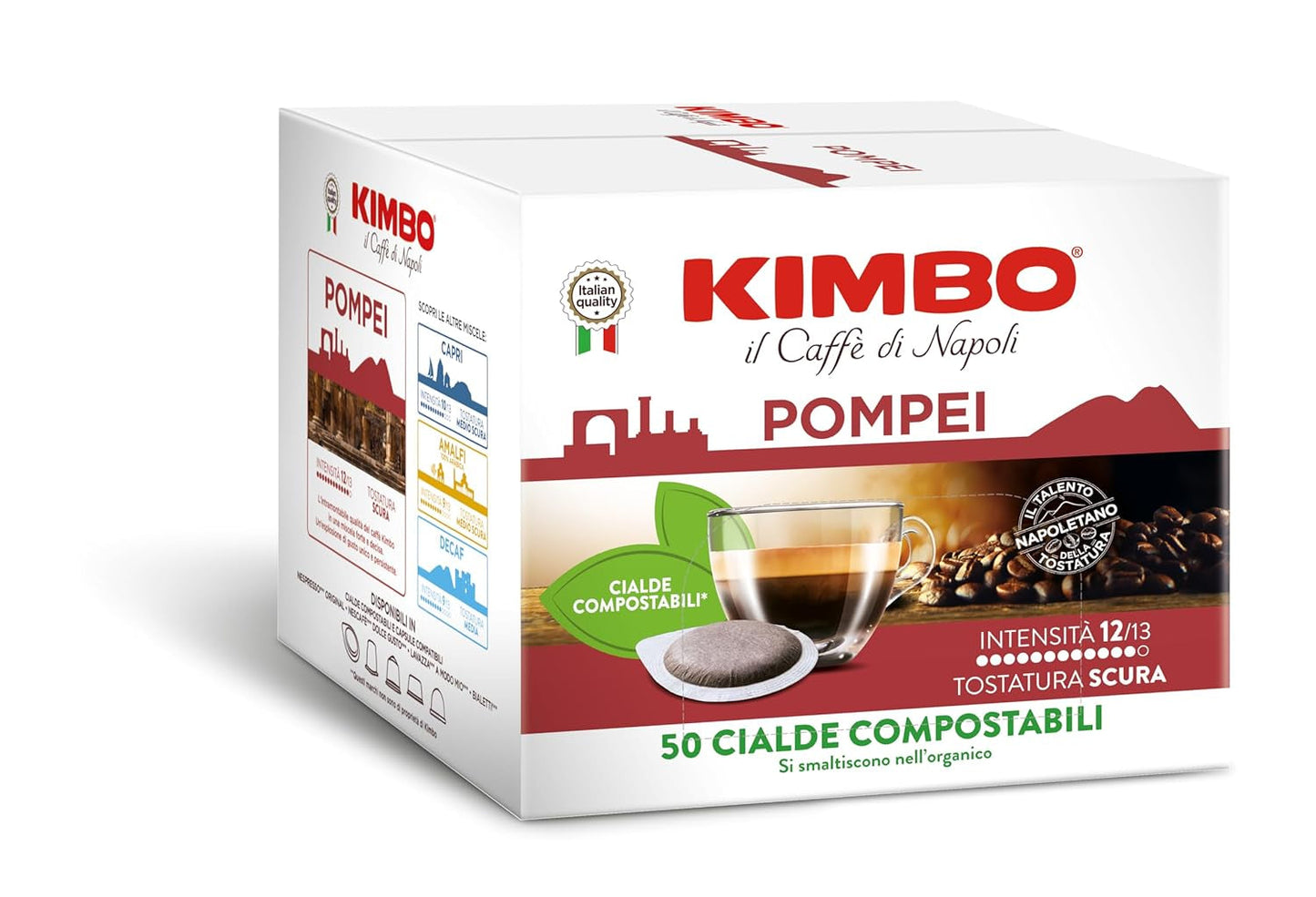 , Le Meraviglie del Gusto Pompei, 50 kávových polštářků, Starke und Entschlossene Mischung, Intensität 12/13, Dark Röstung, 1 Packung mit 50 Pads