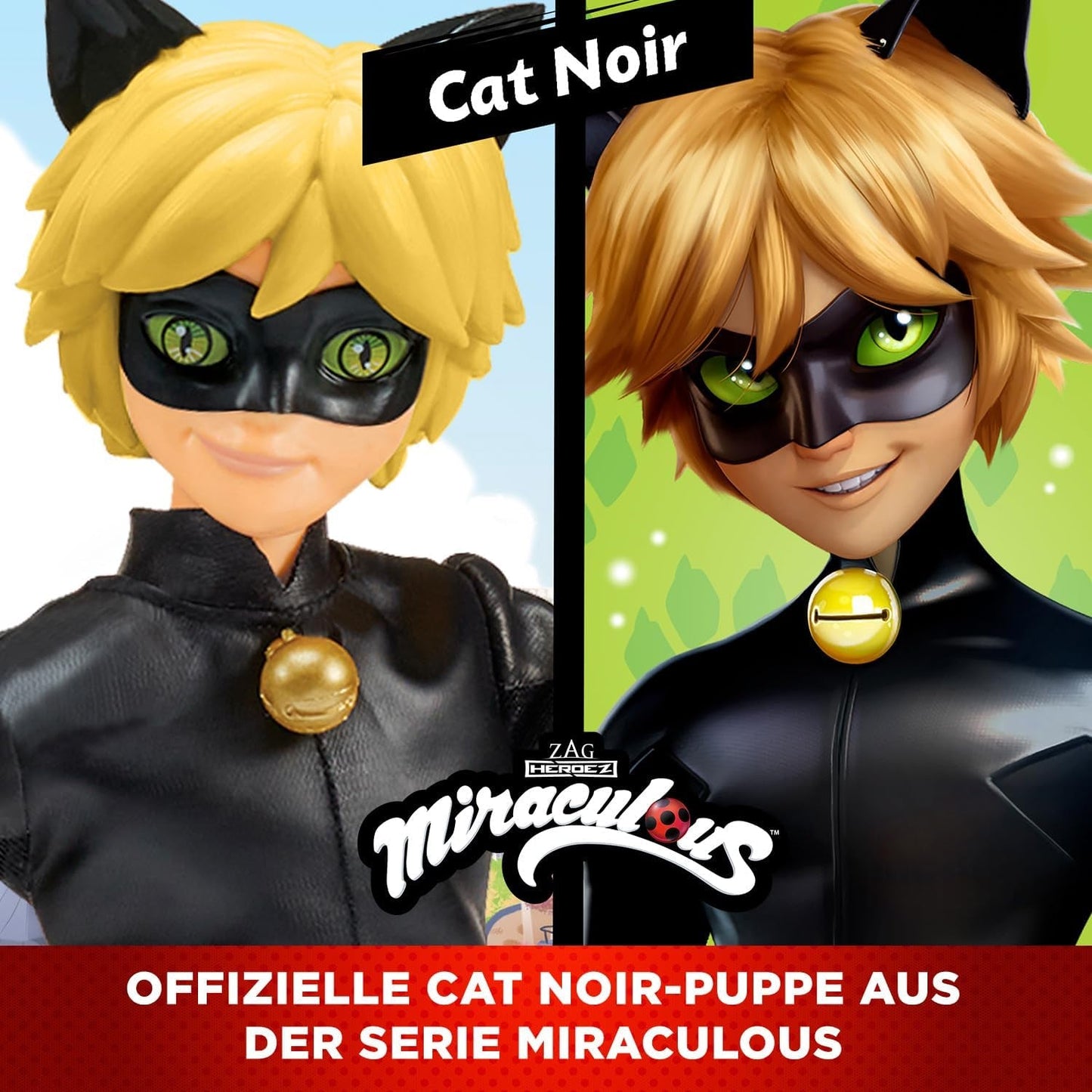 BANDAI - Miraculous Ladybug - 26cm panenka Mannequin - Motan Noir - Oficiálně licencovaná panenka Miraculous - Motan Noir Kloubová panenka - Hračka pro děti od 4 let - P50002