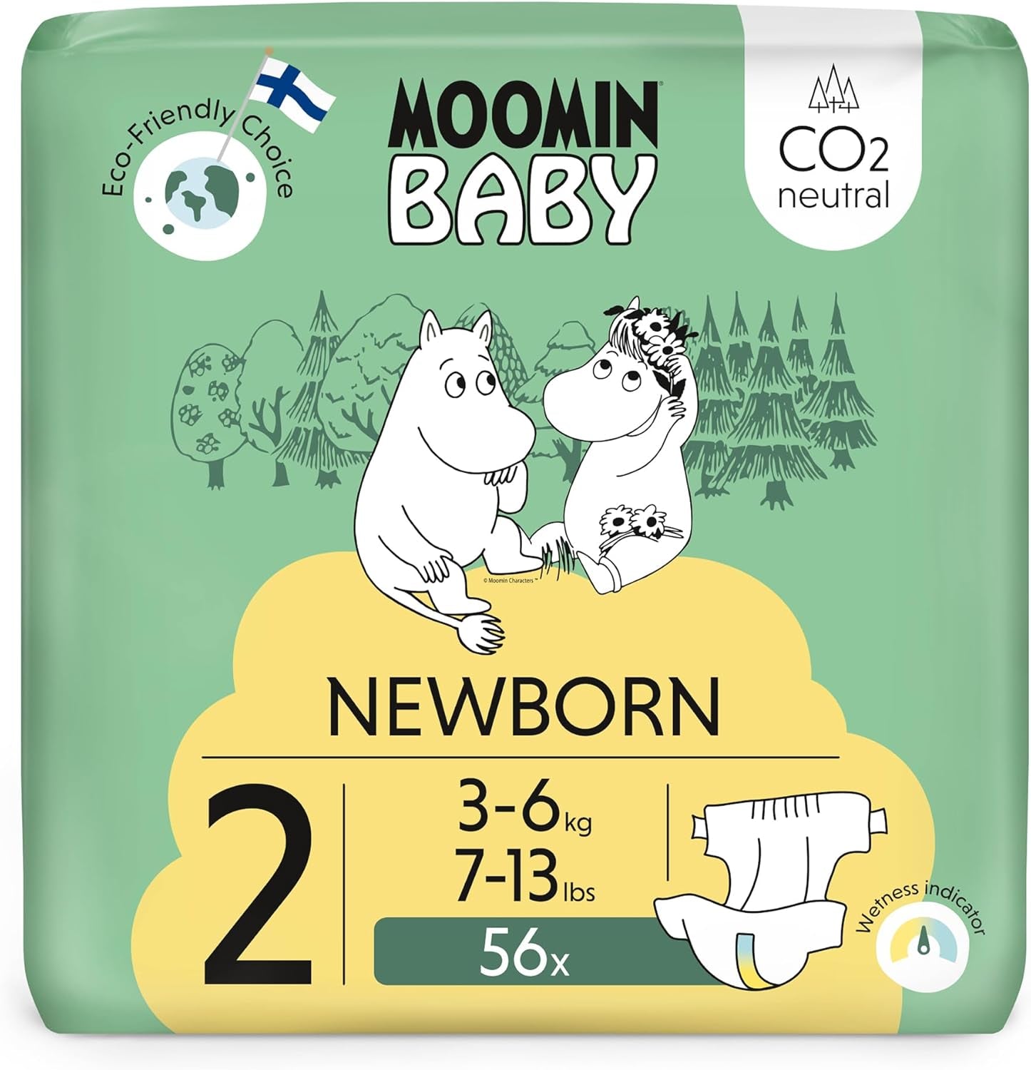 Moomin Dětské eko plenky, velikost 3, 5-8kg, 48 kusů, Premium měkké plenky | Měkký a šetrný k pokožce, prodyšný, savý, bez zbytečných chemikálií |