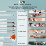 Nail Art Dekorationen & Nagelpinsel Set, Nageldesign Zubehör, Nagelset 5 Stk 2 Wege Punktierung Stift, 15 Malerei Polnisch Pinsel Set, 10 Streifenband, 4 Boxen Bunte Nagel zdobení kamínky