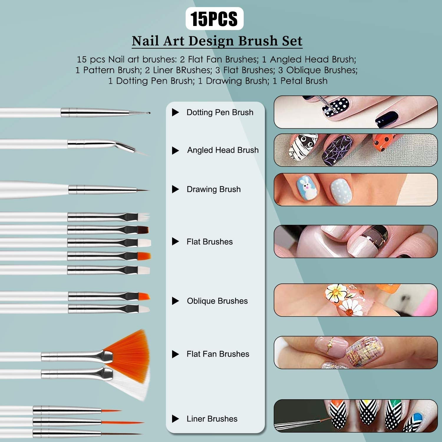 Nail Art Dekorationen & Nagelpinsel Set, Nageldesign Zubehör, Nagelset 5 Stk 2 Wege Punktierung Stift, 15 Malerei Polnisch Pinsel Set, 10 Streifenband, 4 Boxen Bunte Nagel zdobení kamínky