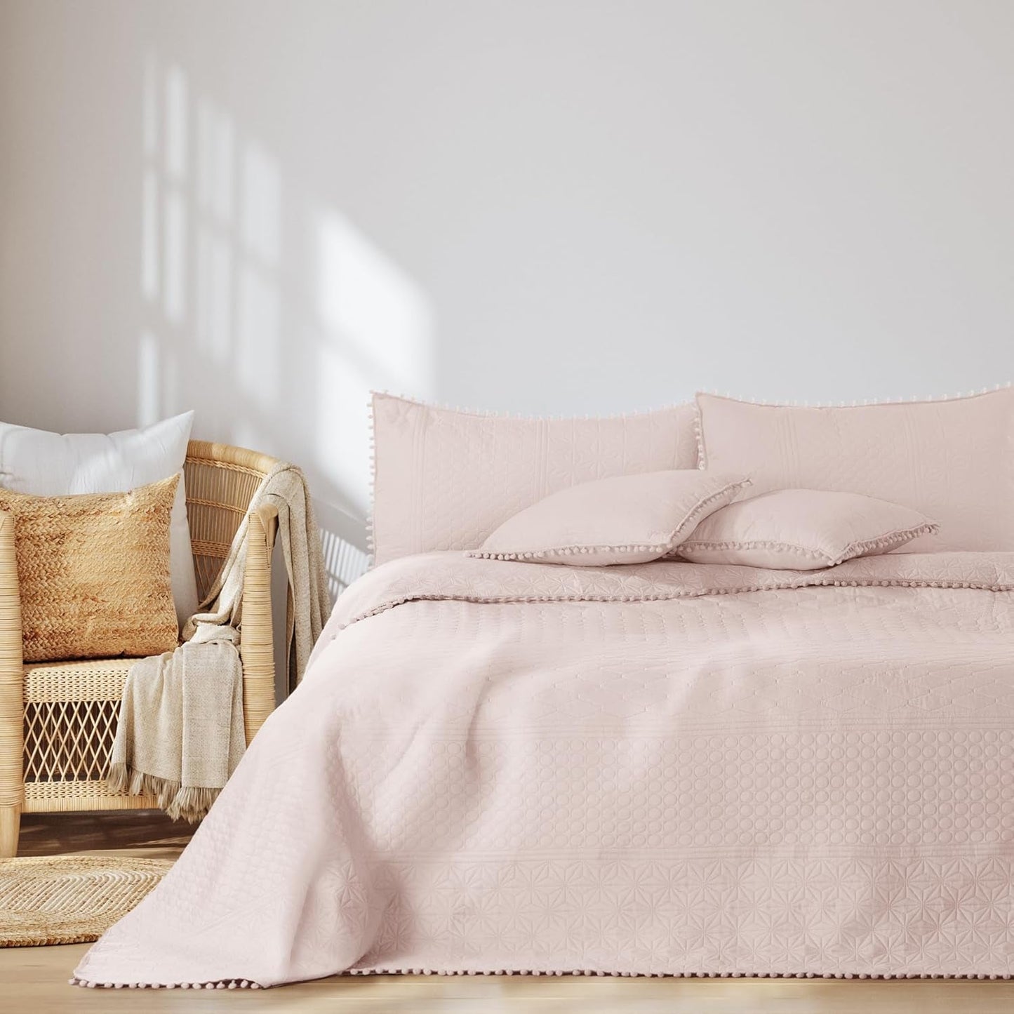 Ameliahome Přehoz s bambulí 220X240 Cm Oboustranný přehoz Ultrazvukové prošívání Polyester Meadore Šedá Postele a přikrývky Besuche den AmeliaHome-Store Meadore pudrově růžová 200X220 Cm