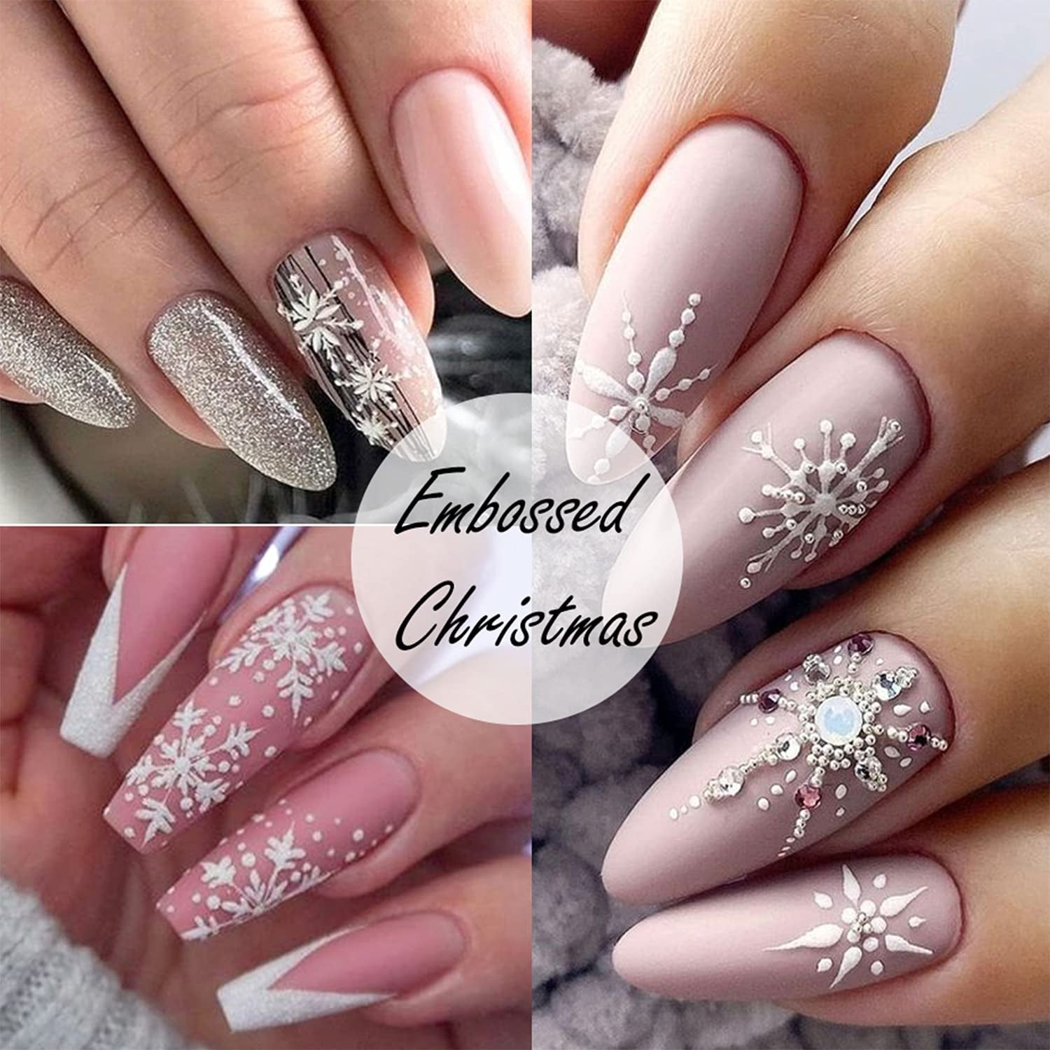 4 Blatt 3D Nálepka na nehty Weihnachten Nagelaufkleber Christmas 5D Stereoskopisch Selbstklebend Schneeflocke Schneemann Nálepka na nehty Dekorace Nageldesign Zubehör