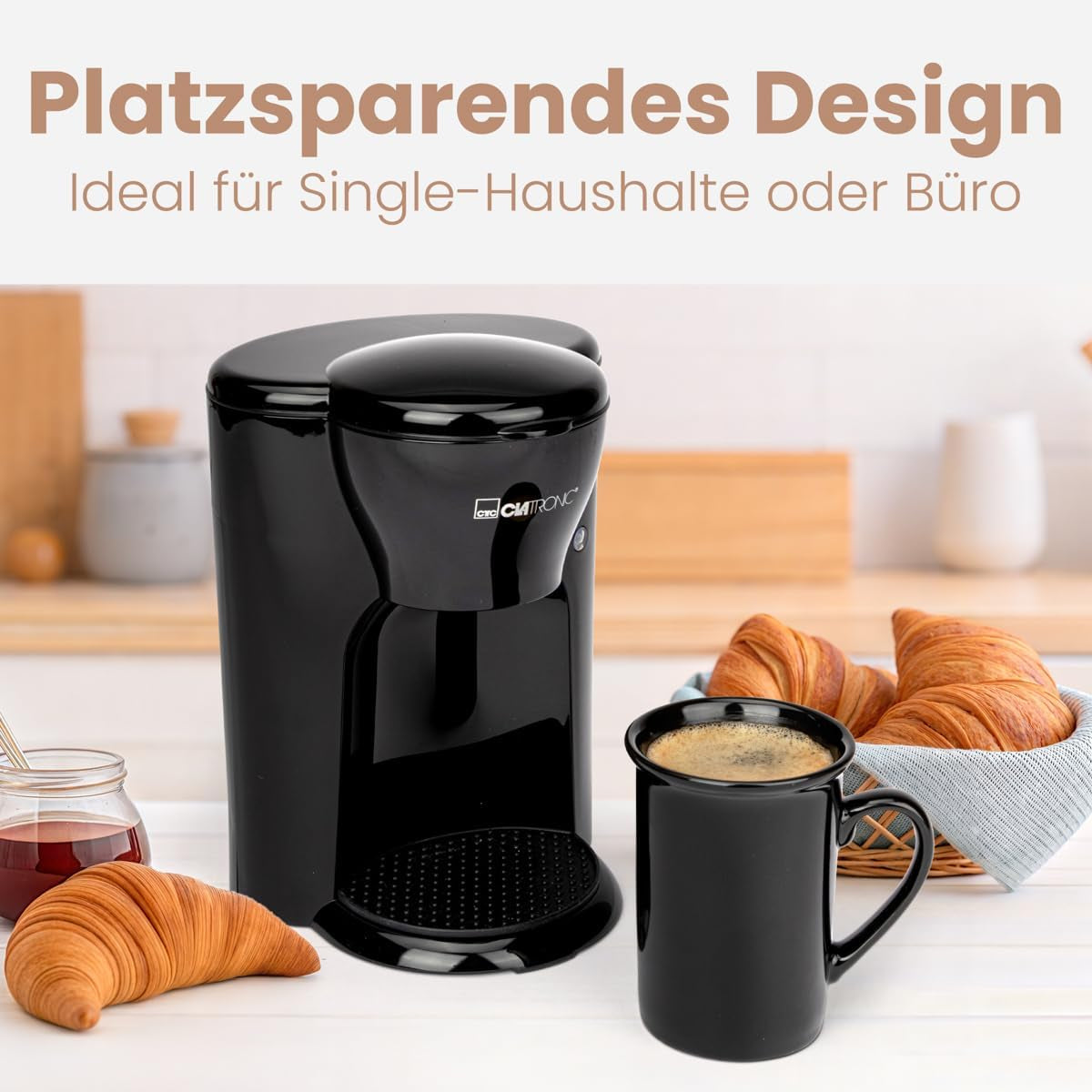 Kávovar Clatronic® na 1 šálek | Perfektní espresso kávovar pro jednotlivce | Espresso kávovar s filtrem, včetně keramického šálku | Malý kávovar na espresso s filtrem, ideální na cesty | KA 3356