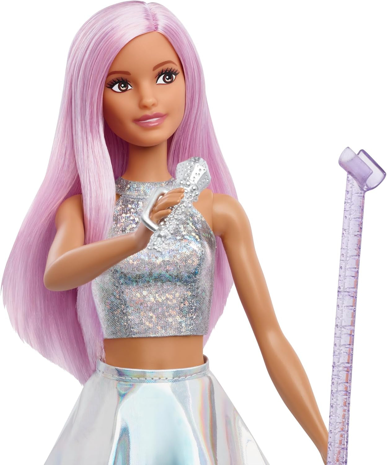 Panenka Barbie Pop Star oblečená v třpytivé sukni s mikrofonem a růžovými vlásky Dárek pro děti 3-7 let JCW42 Oslnivé panenky Naty Shop