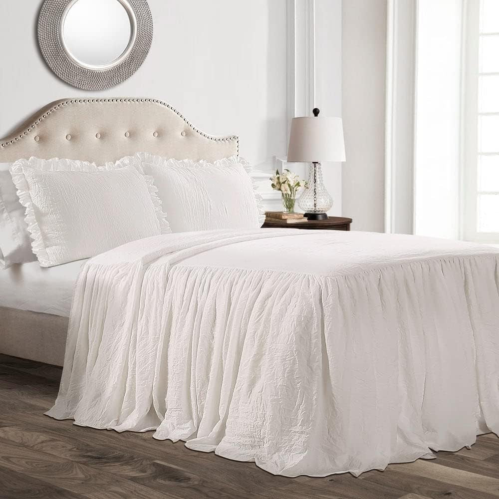 Povlak na přikrývku Lush Decor s volánovou sukní, polyester, bílá, manželská postel Lush Decor bílé oddělené postele a přikrývky