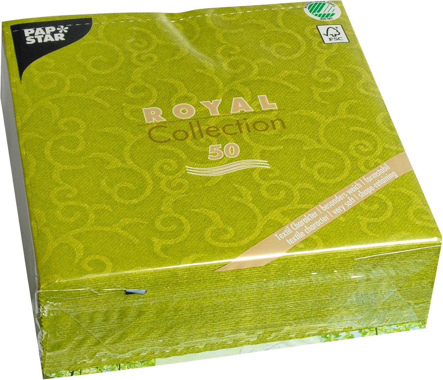 PAPSTAR 50 ubrousků ROYAL Collection 1/4-sklad 40 cm X 40 cm Olivově zelená Casali 84883 Dekorativní ubrousky Stolní dekorace pro svatby, křtiny a catering