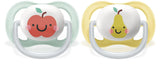 Dudlík Philips AVENT ultra air - 2-balení, bez BPA, prodyšný, pro miminka 0-6 měsíců, včetně pouzdra a sterilizace, jablko/hruška (model SCF080/17)
