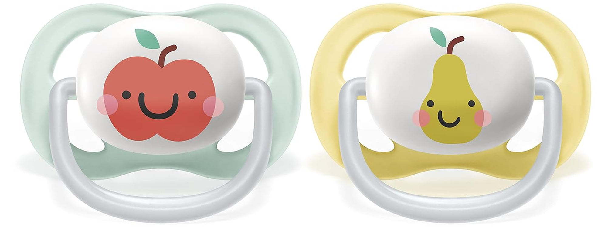 Dudlík Philips AVENT ultra air - 2-balení, bez BPA, prodyšný, pro miminka 0-6 měsíců, včetně pouzdra a sterilizace, jablko/hruška (model SCF080/17)