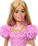 Módní panenka Barbie 71cm blondýnka s odepínacím oblečením Růžová top džínová sukně Kovbojské boty náhrdelník a kabelka HYT84