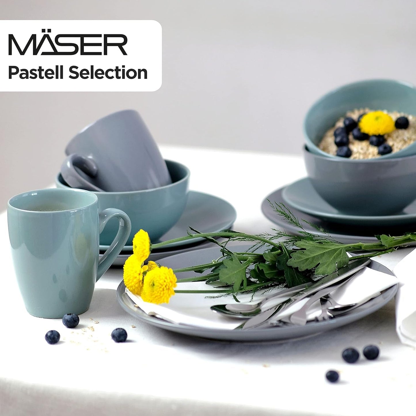 MÄSER Pastel Selection, Modernes Geschirr Set für 4 Personen, 16-teiliges Kombiservice aus Keramik, Steinzeug, Türkis-Grün