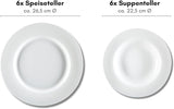 Ritzenhoff & Breker Sofia Tafelservice 12-teilig, Speiseteller (26 cm) a Suppenteller (22 cm) pro 6 osob, Tafel-Set mit feinem Rillenrelief, Fine-Dining-Geschirr, Porzellan, Weiß