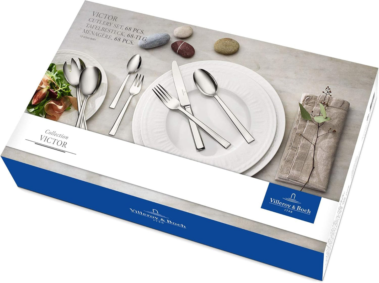 Villeroy & Boch – Victor Besteckset 68 Teilig Für 12 Personen Silver/Platin, Spülmaschinenfest, Rostfrei, Tafelbesteck, Besteck Set, Essbesteck, Gabel, Löffel, Messer, Küchen Besteck Set, Edelstahl Kitchen Naty Shop