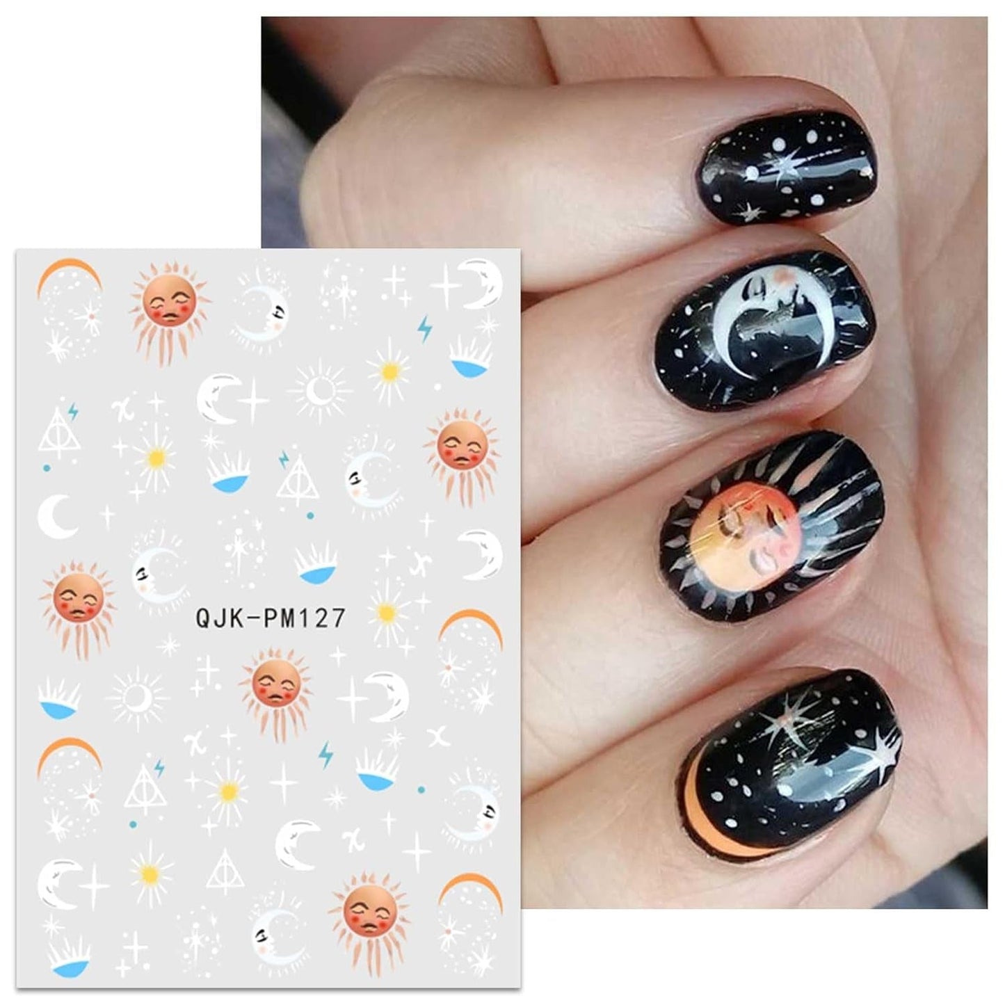 Jmeowio Nagelsticker Mond Stern Sonne 9 Blatt Nail Art Sticker Selbtklebend Nagelaufkleber Bunte Dekoration Nageldesign Zubehör