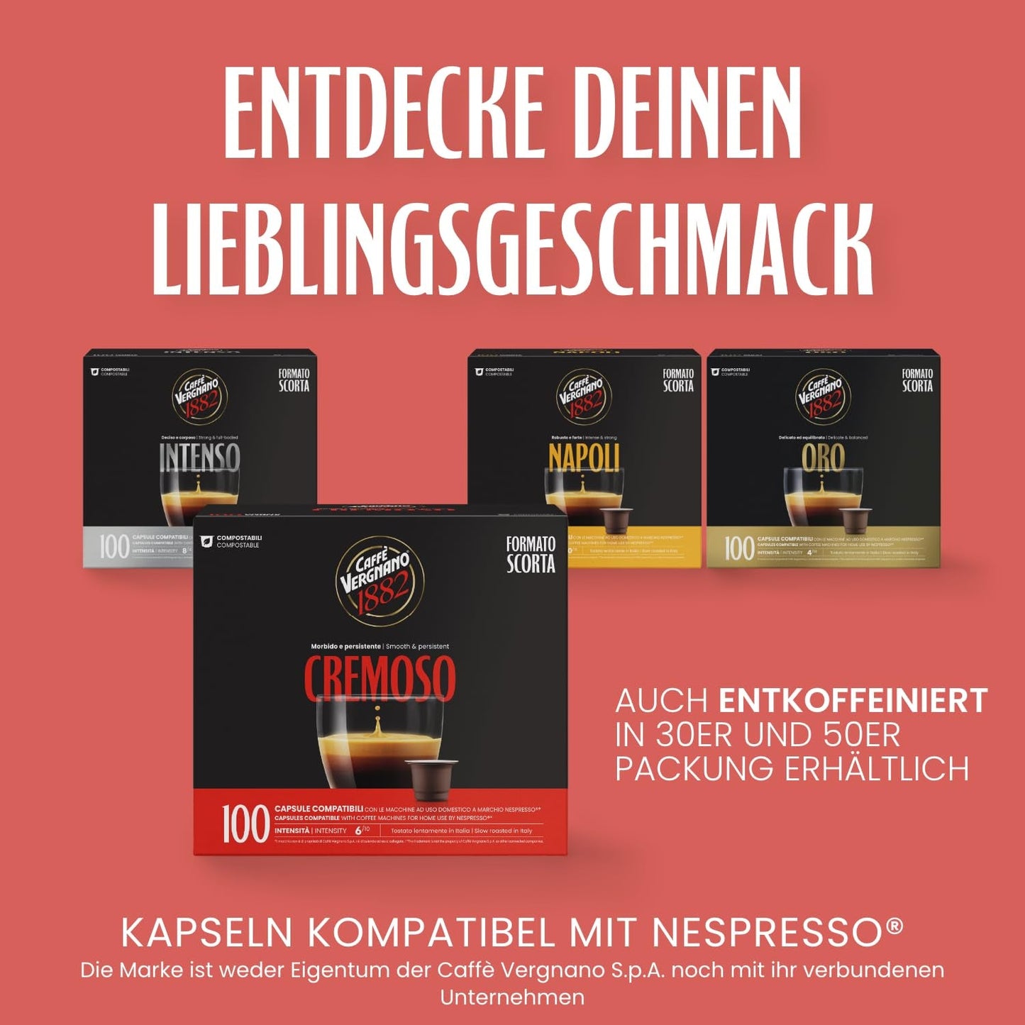 Caffè Vergnano 1882 - Èspresso kompostovatelné kaffeekapseln, kompatibilní s Nespresso, Cremoso (krémové) - Packung Enthält 100 Kapseln