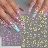 8 Stück Hibiskus Nagel Sticker, 3D Selbstklebende Blumen Nagelaufkleber, Weiß Rosa Gelb Magenta Summer Neonail Sticker, Nail Art Zubehör Nagel Deko Für Frauen