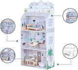 Obří domeček pro panenky Teamson Kids Olivia's Little World s nábytkem a doplňky, dřevěný domeček pro panenky, 3patrová herní sada pro panenky 30 cm, věk 3+