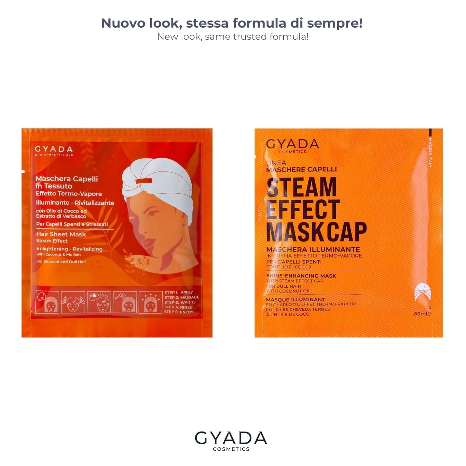 GYADA COSMETICS, maska na vlasy z lehkého a revitalizujícího materiálu, dodává lesk a hebkost, vyživující a opravující účinek, s termálním uzávěrem, na bázi kokosového oleje a avokáda, 60 ml Naty Shop maska na vlasy