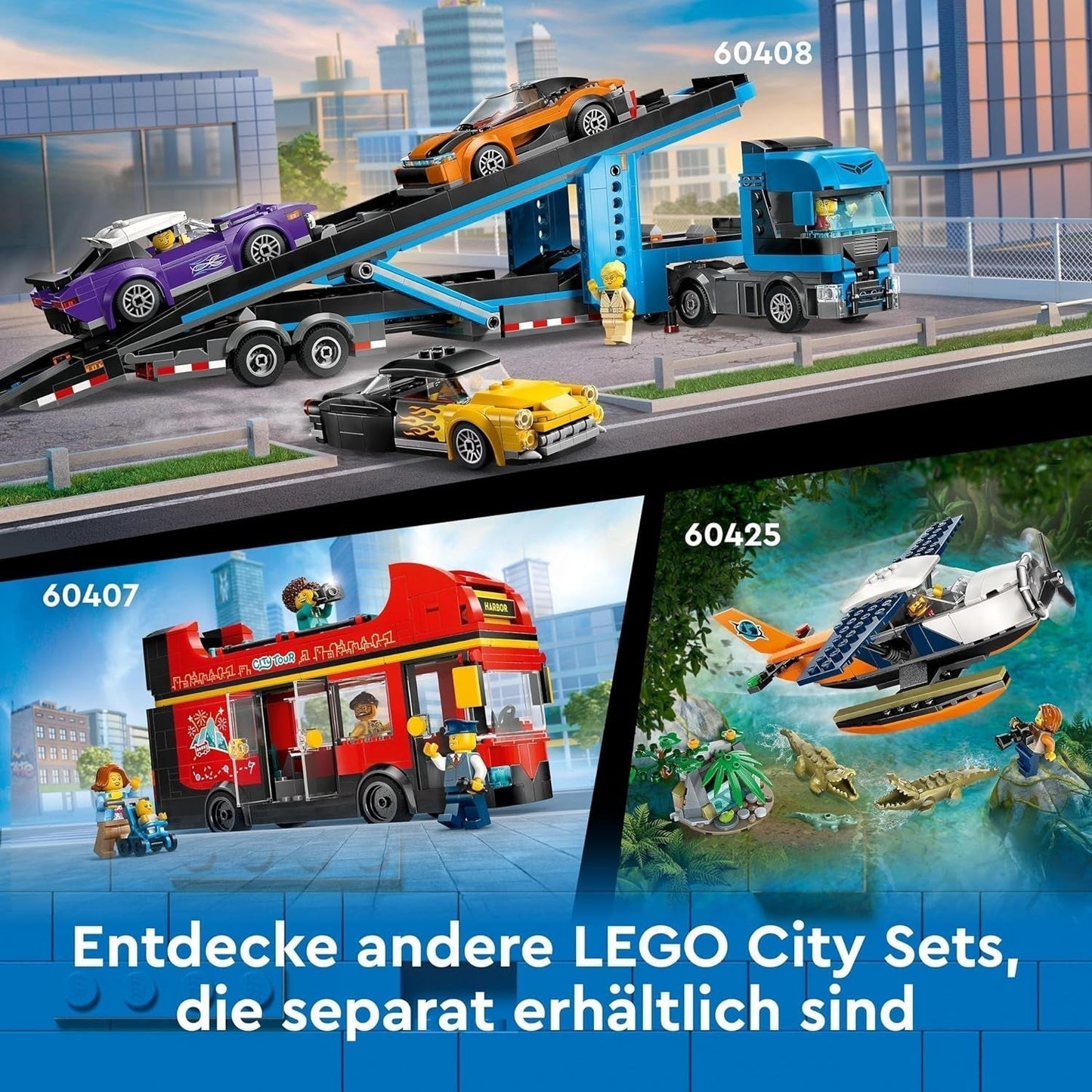 LEGO City dvoupatrový autobus, dvoupatrový autobus na hraní, sada vozidel pro dívky a chlapce od 7 let, obsahuje 5 figurek včetně miminka v kočárku 60407 Stavebnice Besuche den LEGO-Store