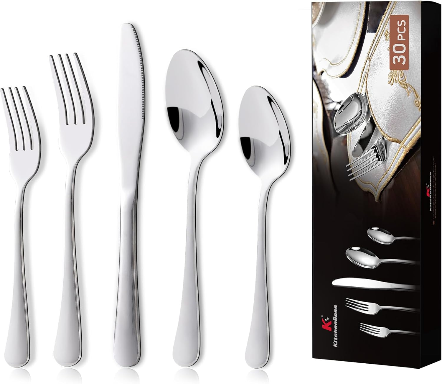 Sada příborů Kitchenboss pro 6 osob: Sada příborů 20 nebo 30 kusů Kitchen Naty Shop Silver 30 kusů