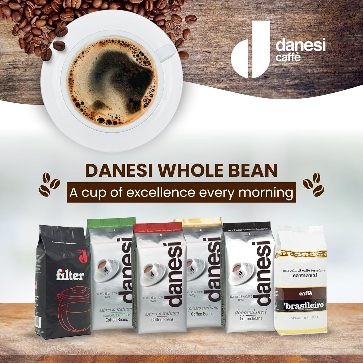 Danesi Decafeinato (bez kofeinu), fazole, 1 balení (1 x 1 kg)