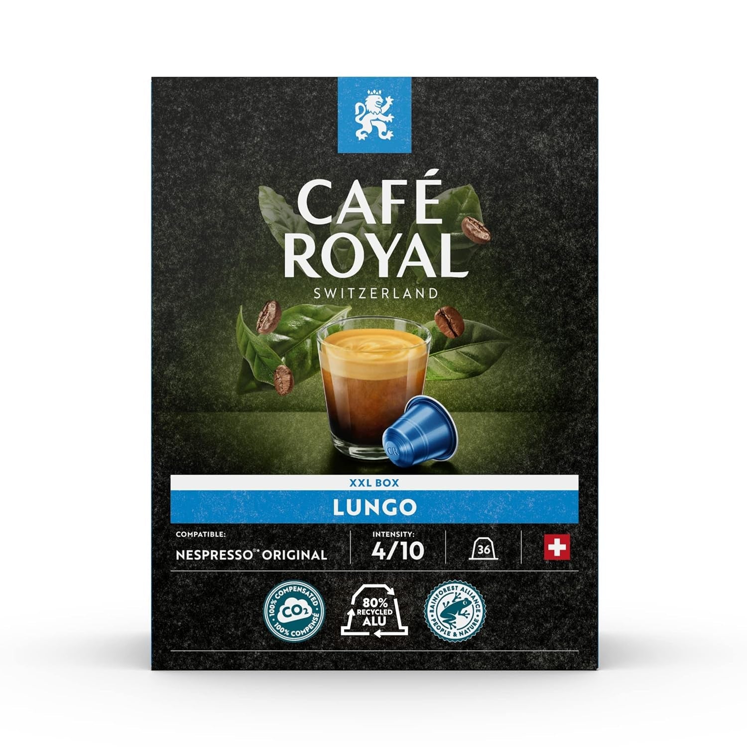 Café Royal s příchutí hořké čokolády 100 kapes pro Nespresso kávovar na kávu - 4/10 Intenzita - UTZ-zertifiziert, aus Aluminium & Lungo 36 Kapseln für Nespresso Kaffee Maschine - 4/10 Intenzita