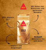 Delta Café - Kaffeebohnen Gold - 2 balíčky à 1 kg - Intensität 12 - Vollmundige Arabica-Röstkaffebohnenmischung - Sehr aromaticisch mit Noten von Honig und Reifen Früchten
