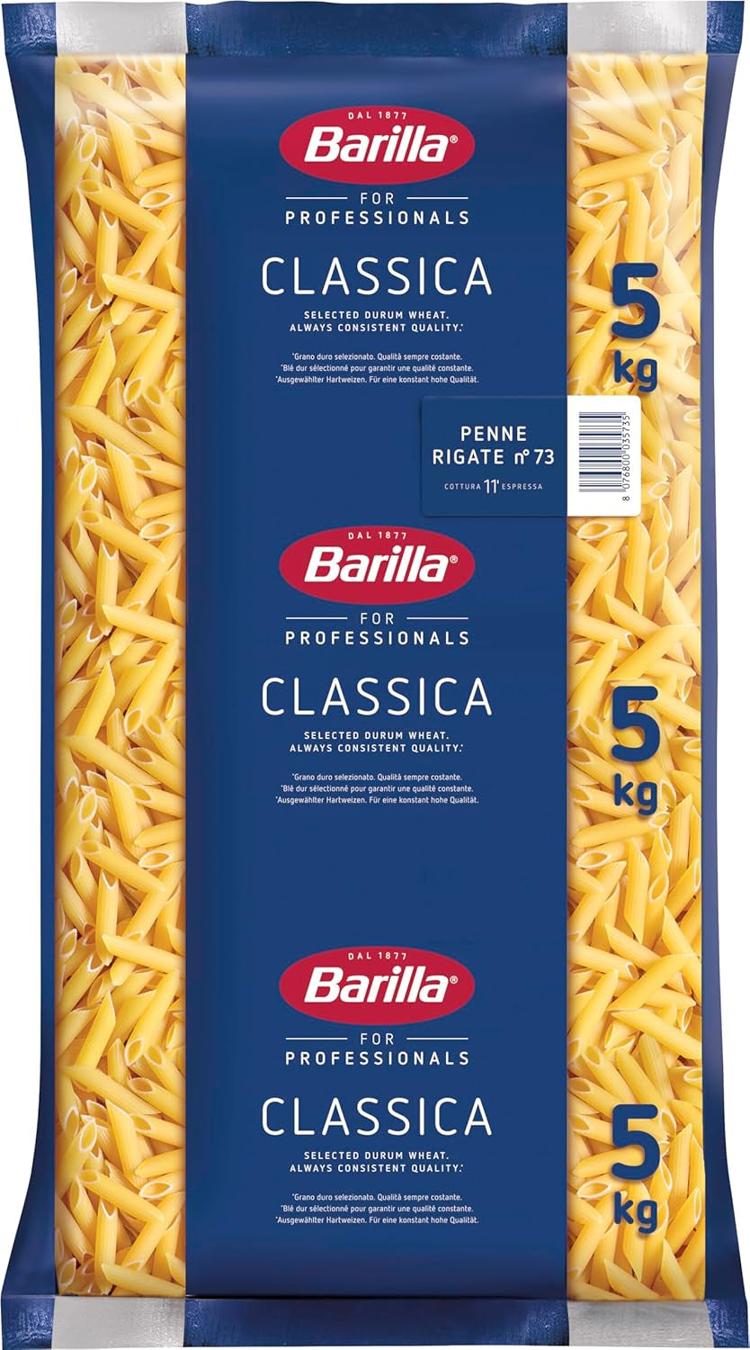 Těstoviny z tvrdé pšenice Penne Rigate Barilla č. 73 – Balení po 1 (1x5kg)