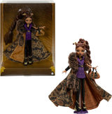 Panenka Monster High Dům vlků Clawdeen Wolf Sběratelská figurka s umělou kožešinou Žakárový kabát Purpurová bunda Šaty Zlaté Kalhoty a doplňky JDR66