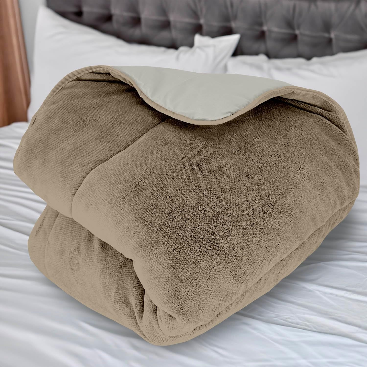Přikrývka Soleil D'Ocre, vatovaná, fleece z mikrovlákna, 220 X 240 cm, dvoubarevná, slonová kost a písková Přikrývky a přikrývky Naty Shop Výchozí název