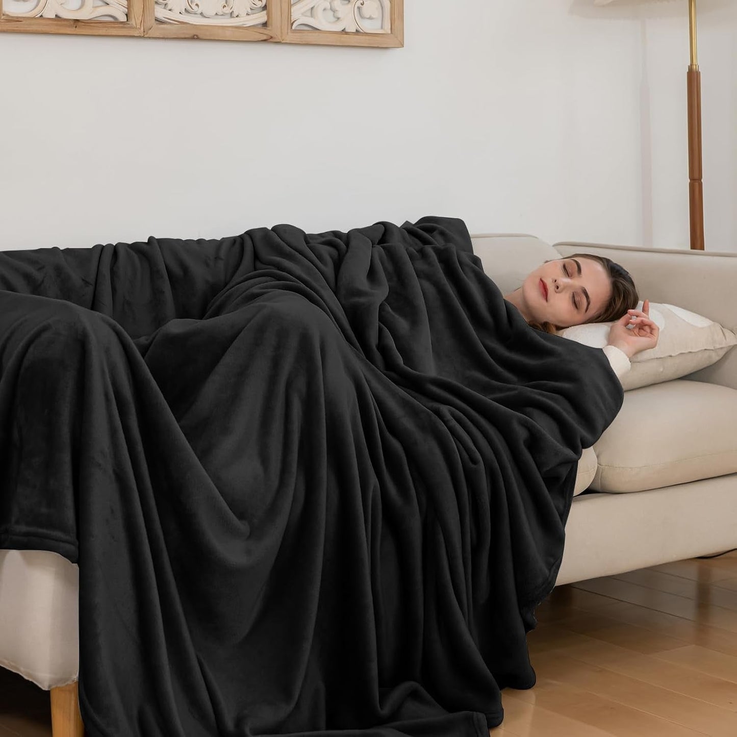 Útulná přikrývka Nadýchaná fleecová přikrývka 130 X 150 cm Přikrývky na pohovku Přikrývka na pohovku Velké měkké přikrývky a přehozy pro dospělé Přehozy na pohovku Teplé černé postele a přikrývky, které lze prát v pračce Good Nite