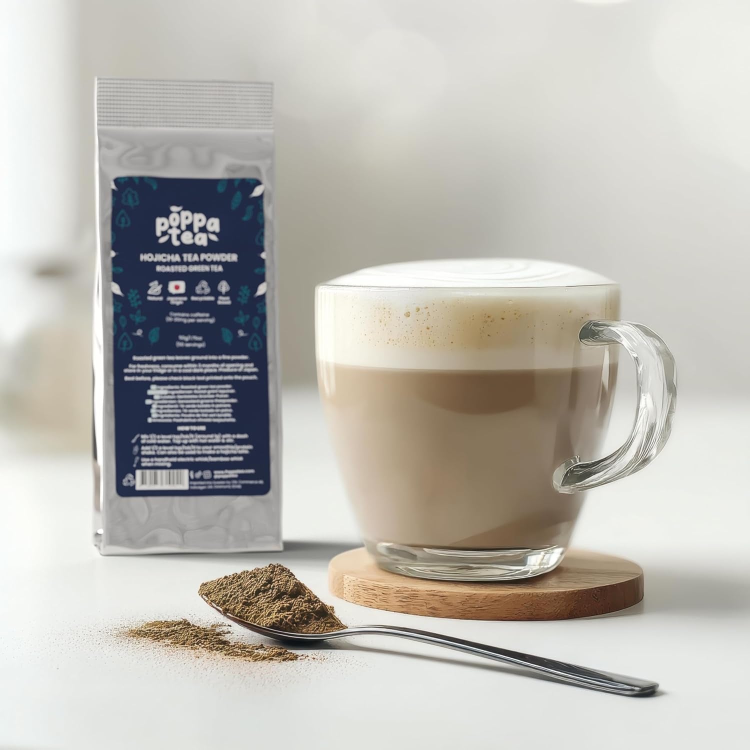 Poppatea Hojicha Tea Powder - Pražený zelený čaj (50g náhradní sáček)
