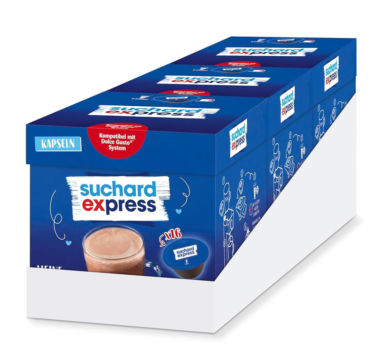Suchard Express Kakao kapsle pro Dolce Gusto, 3x 16 kapslí, kompatibilní s Nescafé Dolce Gusto Machine, Cremige Trinkschokolade