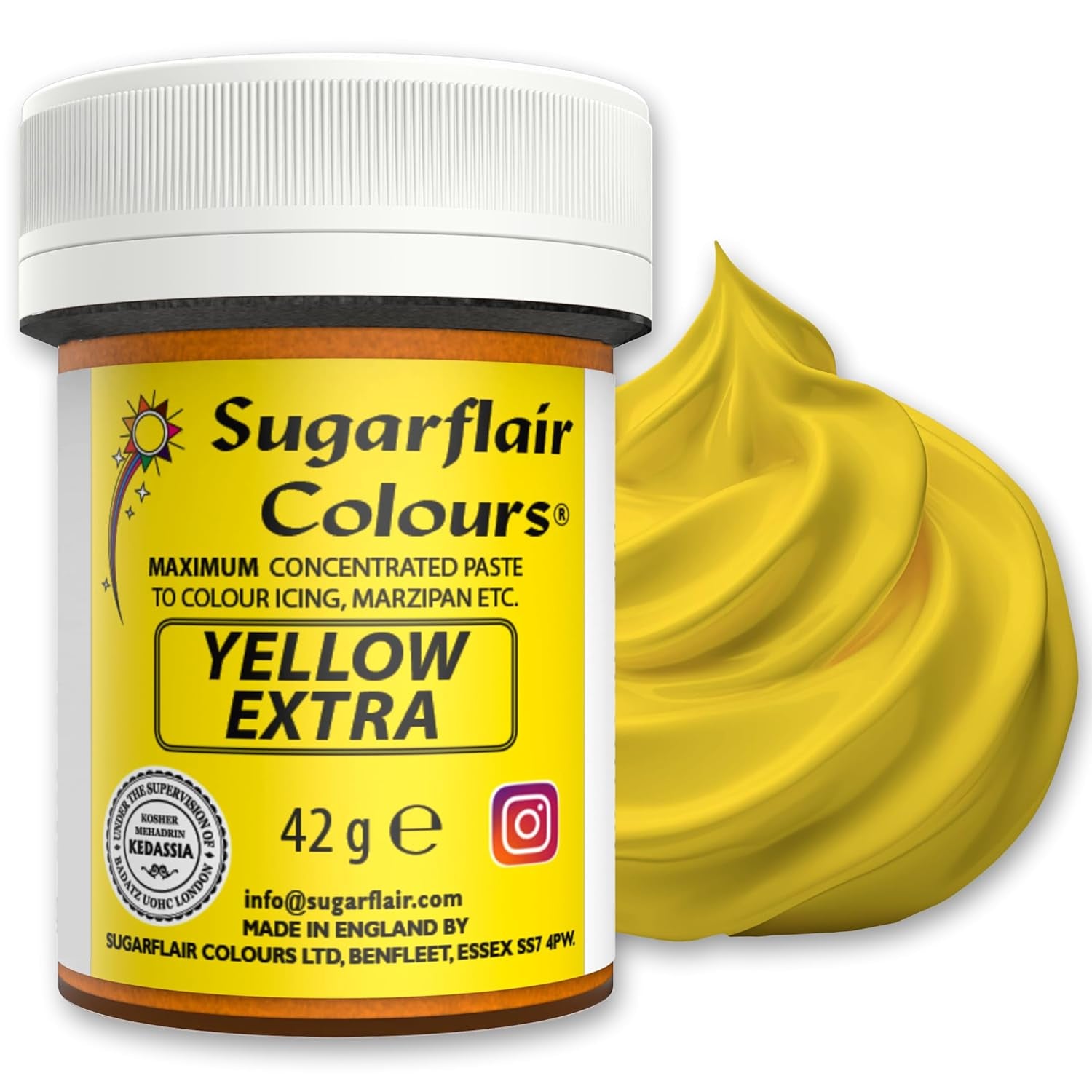 Potravinářské barvivo Sugarflair Max Concentrated Yellow Extra, vysoce koncentrované potravinářské barvivo na marcipán a fondán, pastové barvivo Max Concentrate - 42 g