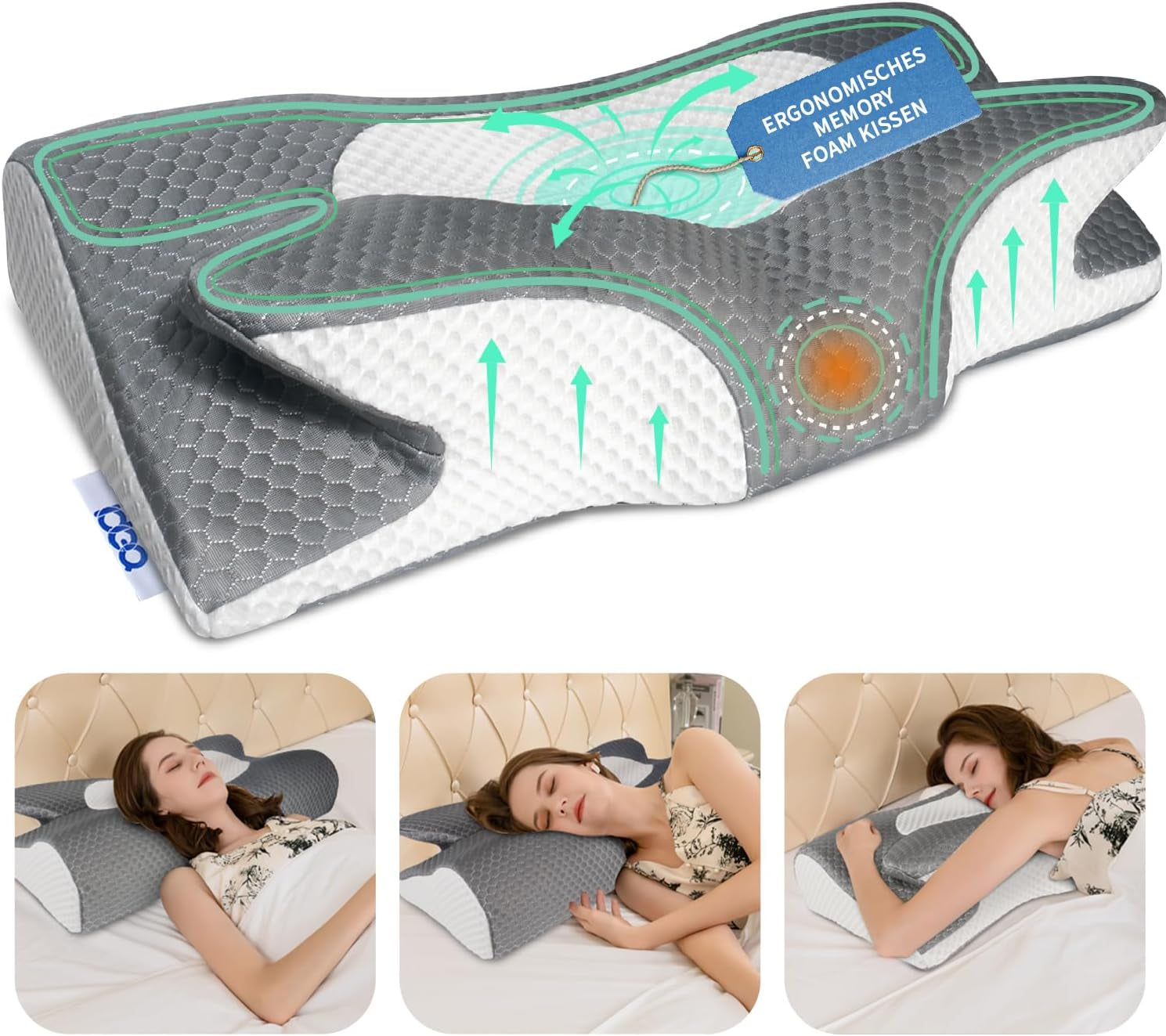 IDEA Polštář Paměťová pěna Polštář, Ergonomický Polštář Ortopedický Polštář Bolest krku, Polštář na spaní pro bolesti bočních zad a břicha, Polštář šíje Polštář proti chrápání pro dospělé Krční Ortopedické Polštáře Naty Shop Výchozí název