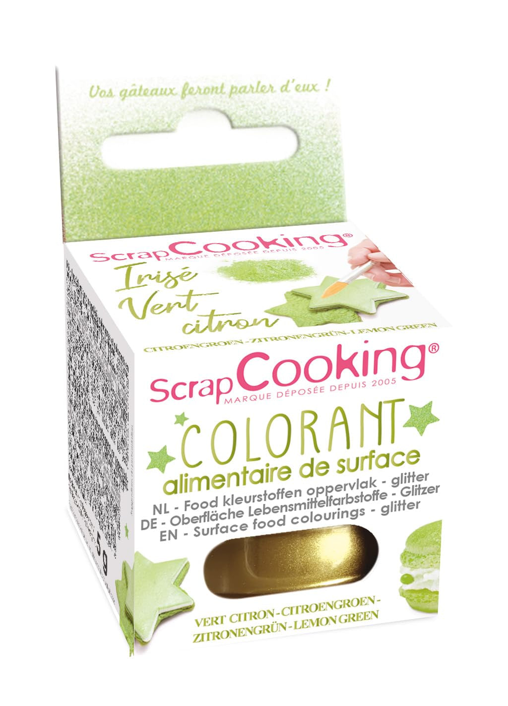 Scrapcooking – Limetkově zelené potravinářské barvivo – Jedlé třpytivé prášky na povrchy – Na dorty, sušenky, makronky, čokoládu a Fudge – Limetkově zelené – 4087
