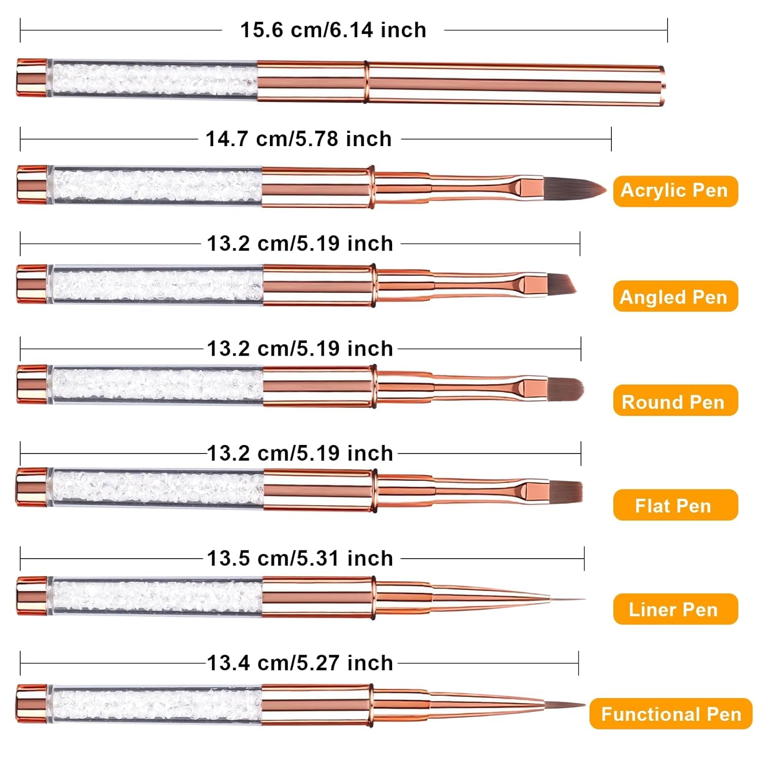 6ks štětců na nehty s uzávěrem na nehty UV gel akrylový štětec na nehty štětec na gel na nehty Sada částečných štětců na zdobení nehtů