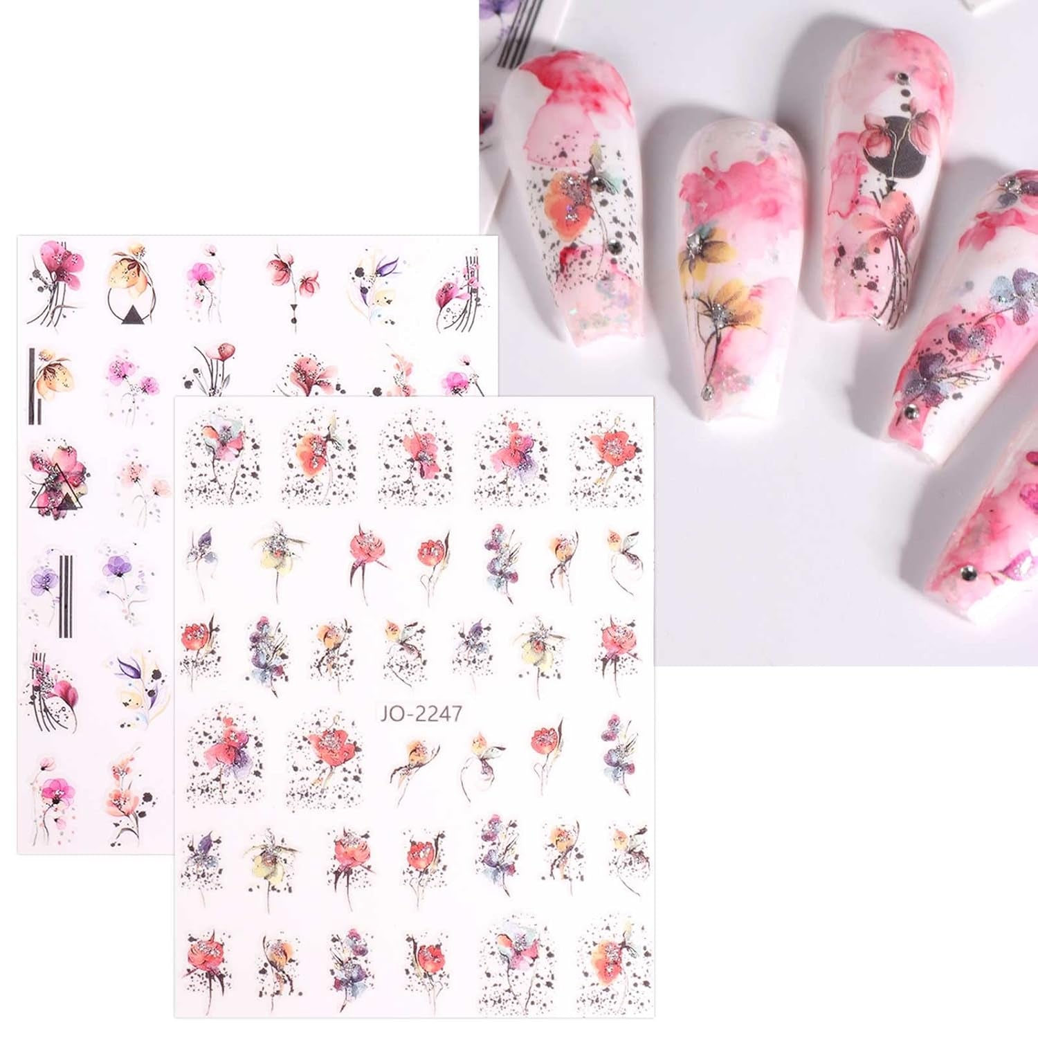 JMEOWIO Nálepka na nehty Frühling Blume 12 Blatt Nálepka na nehty Selbtklebend Nagelaufkleber Blätter Dekoration Nageldesign Zubehör