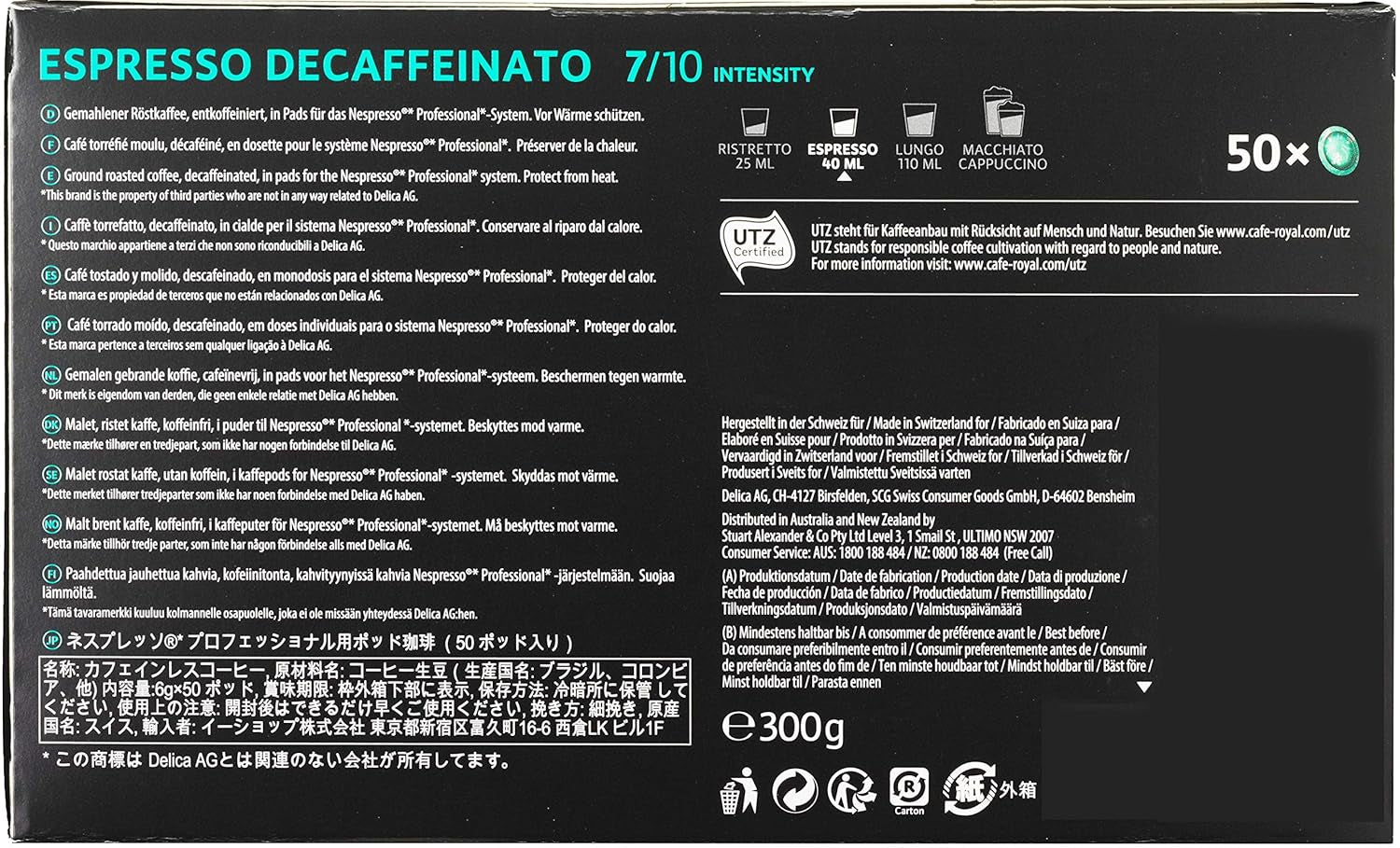 Espresso Forte 50 Pads pro profesionální Nespresso kávovar - 7/10 Intenzita - UTZ-zertifiziert & Espresso Decaffeinato 50 Pads pro profesionální Nespresso kávovar - 7/10 Intenzita