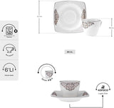Sada porcelánových šálků na espresso KARACA Nazende - 80 ml turecké šálky na kávu s podšálky, 12dílný moderní kávový servis se 6 šálky a 6 podšálky, mocha šálky - bílá