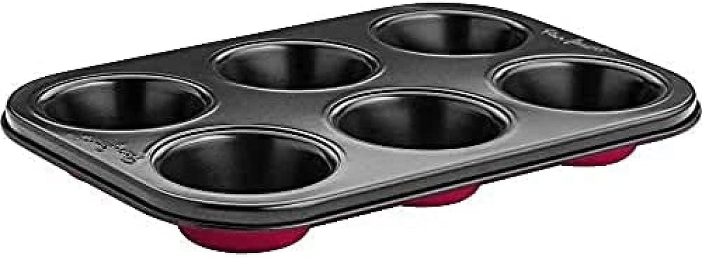 LT3072 Plech na 6 muffinů, ocelový, černý s červeným dnem Formy a plechy na pečení Naty Shop
