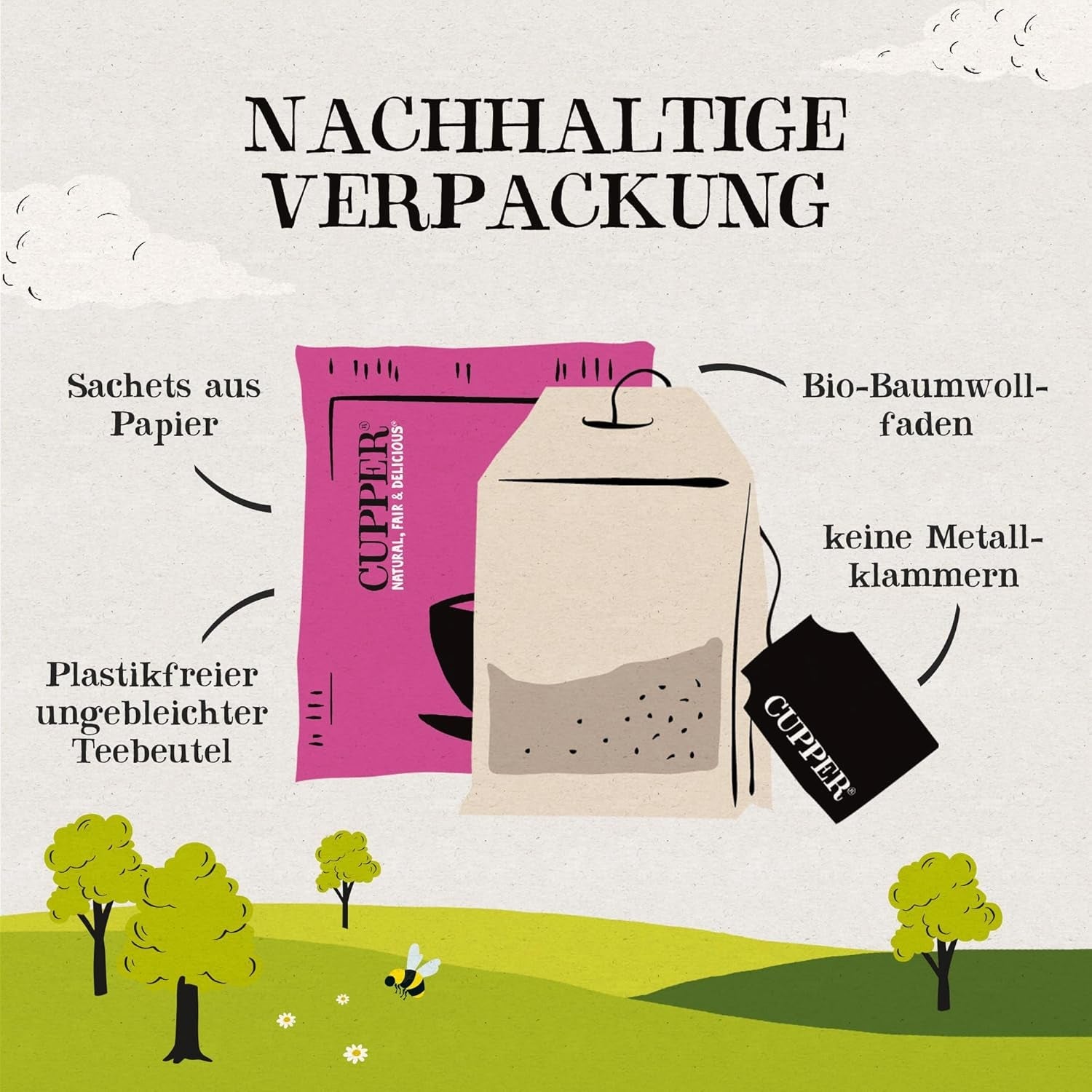 4Er Pack CUPPER Organický ovocný čaj "Cranberry & Raspberry Infusion", 4X20 nebílé čajové sáčky, bio, fair trade