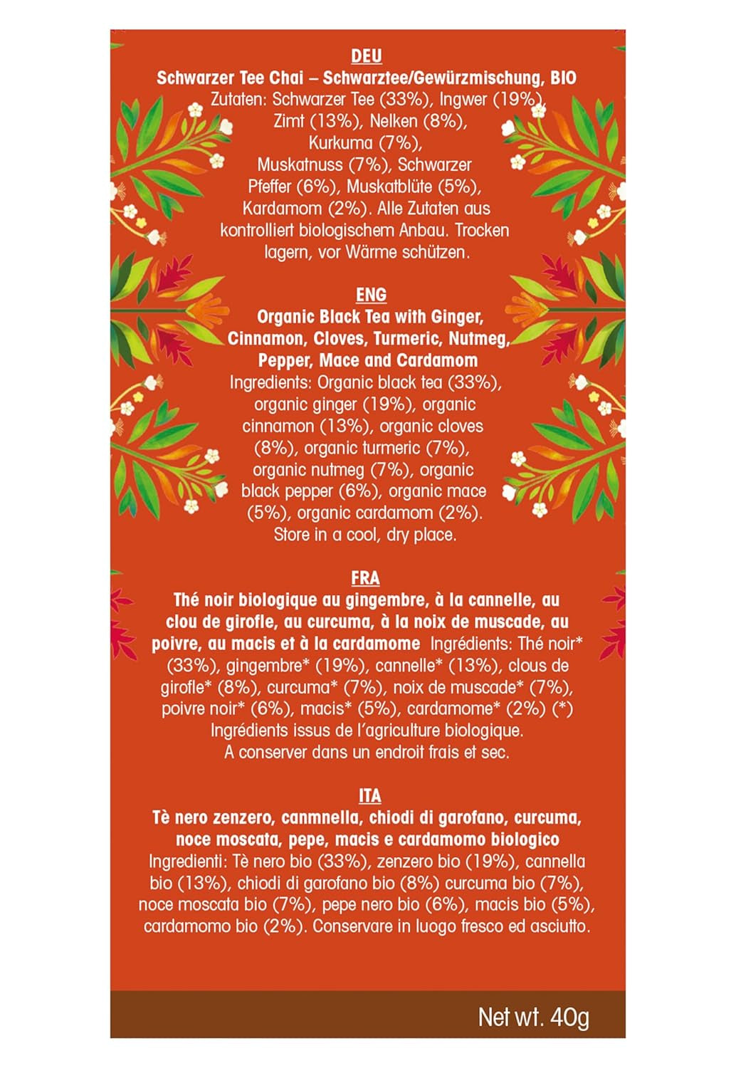 ETS - Chai Black Tea, Naturland BIO, 20 čajových sáčků (balení po 2)