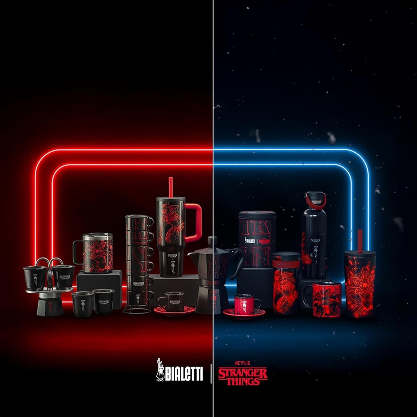 Kávovar Bialetti Moka Express Stranger Things na 6 šálků, hudební tlačítko s funkcí nabíjení USB-C, nevhodné pro indukční varné desky, 6 šálků (270 ml), černá
