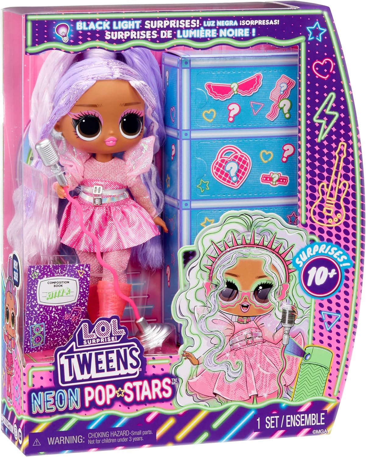 L.O.L. Překvapení! Tweens Neon Pop Stars - Kitty K - 1 módní panenka s podsvícenými překvapeními a 10+ oblečky a doplňky Pop Star, včetně retro mikropásek, dárek pro děti 4+ Naty Shop Dolls