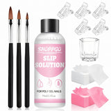 Polygelový roztok na rovnání nehtů, sada na nehty Polygel Slip Solution, roztok na rovnání nehtů 75 ml, obsahuje 5 klipů na nehty, 3 kartáčky na nehty, 1 křišťálový kelímek, 100 čisticích listů