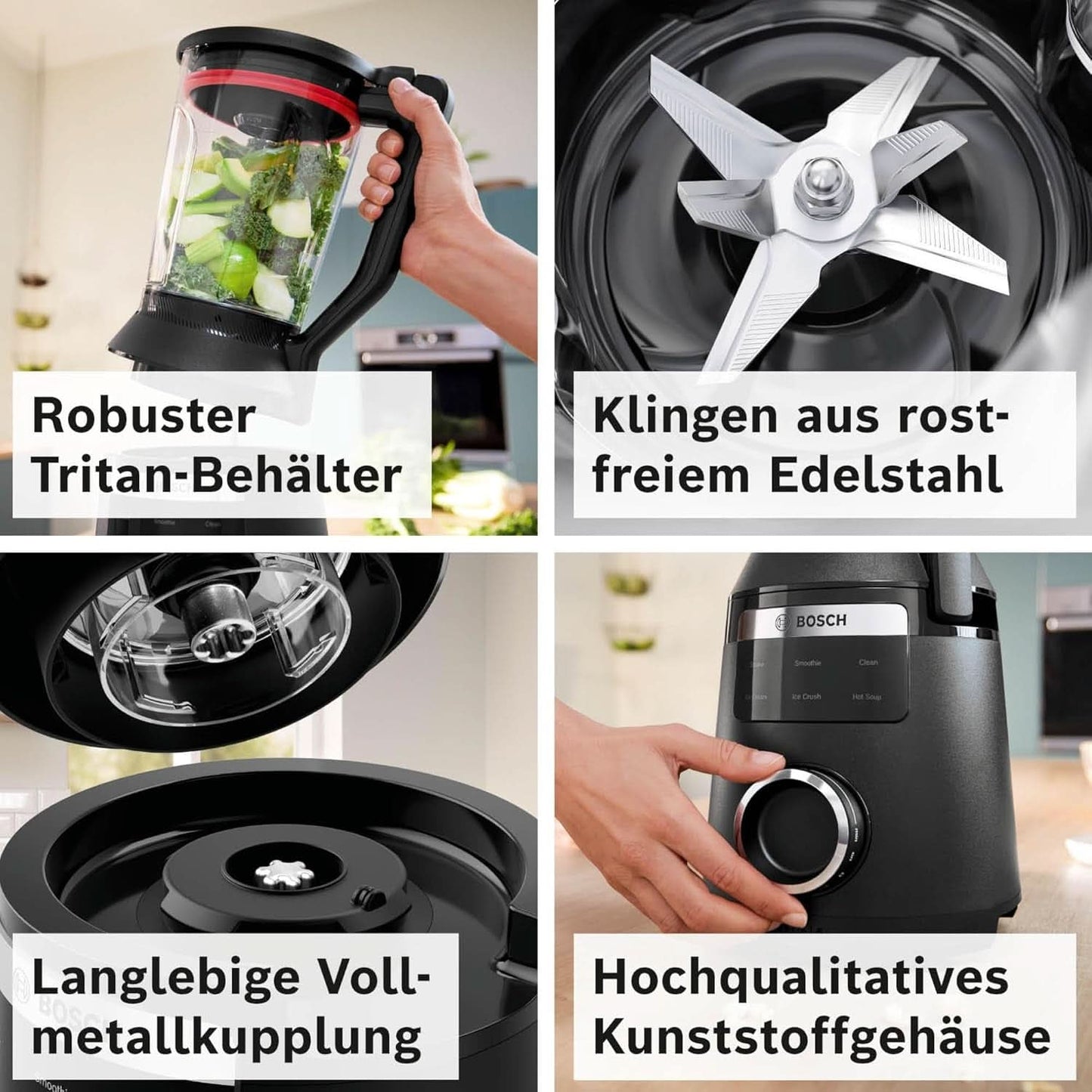 Vysokorychlostní stojanový mixér Vitapower Serie 6 MMBD665B1, 45 000 U/min, 6 programů Inkl Heiße Suppe & Reinigung, 2 L Mixbehälter, Stopfer, Spülmaschinenfeste Teile, Made in Europe, 1800 W, Schwarz Kitchen Naty Shop