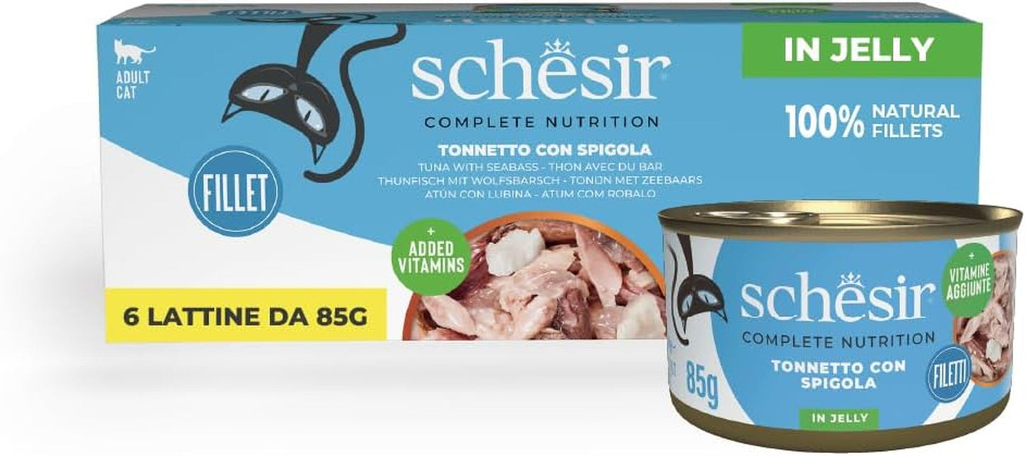 Tuňák obecný v želé, kompletní mokré krmivo pro kočky, v konzervě, s přidanými vitamíny, 100% přírodní, 6 x 85 g