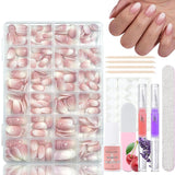 360ks Gradient Ballerina False Nails Set, růžová bílá Gradient nalepovací umělé nehty s 2ks tužky na nehty, střední umělé nehty Ombre pro ženy DIY